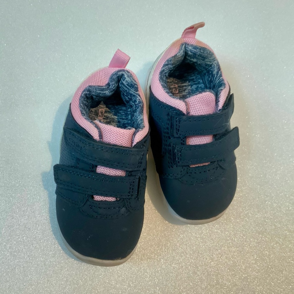 Baby Navy and Pink Carter's velcro Sneakers size 3.5